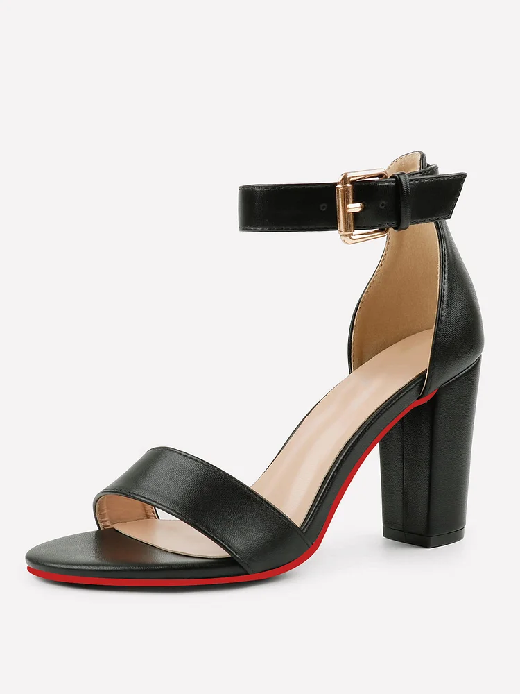 90mm Women's  Chunky Block Heels Mid Heels Sandal Strappy Open Toe Ankle Strap Dress Shoes Bridesmaid Ladies  Red Bottoms Pumps