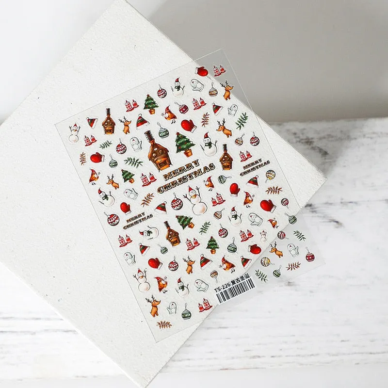 5D Nail Art Stickers Christmas SnowFlake Snowman Deer Tree Design Three-dimensional Frosted Thin Relief Nail Art Charms Decor-Nail Inspo
