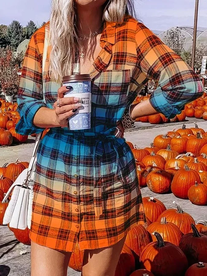 Fashion Gradient Plaid Shirt