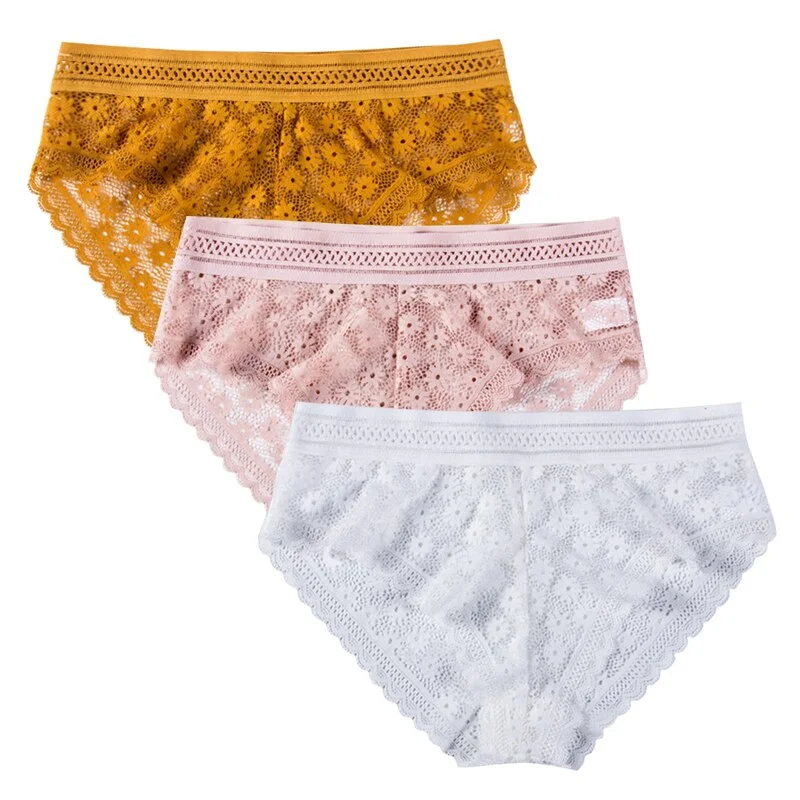 3pcs Sexy Lace Panties For Women Underwear Fashion Lingerie Breathable Hollow Out Underpants Female Low-Rise Daisy Briefs