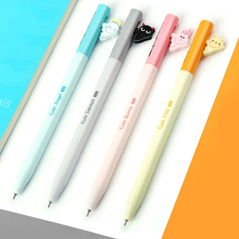 4Pcs/lot Cute Cartoon Retractable Gel Ink Pen Creative Black Ink Needle Tip 0.5mm Quick Dry Gel Pens for Children Stationery