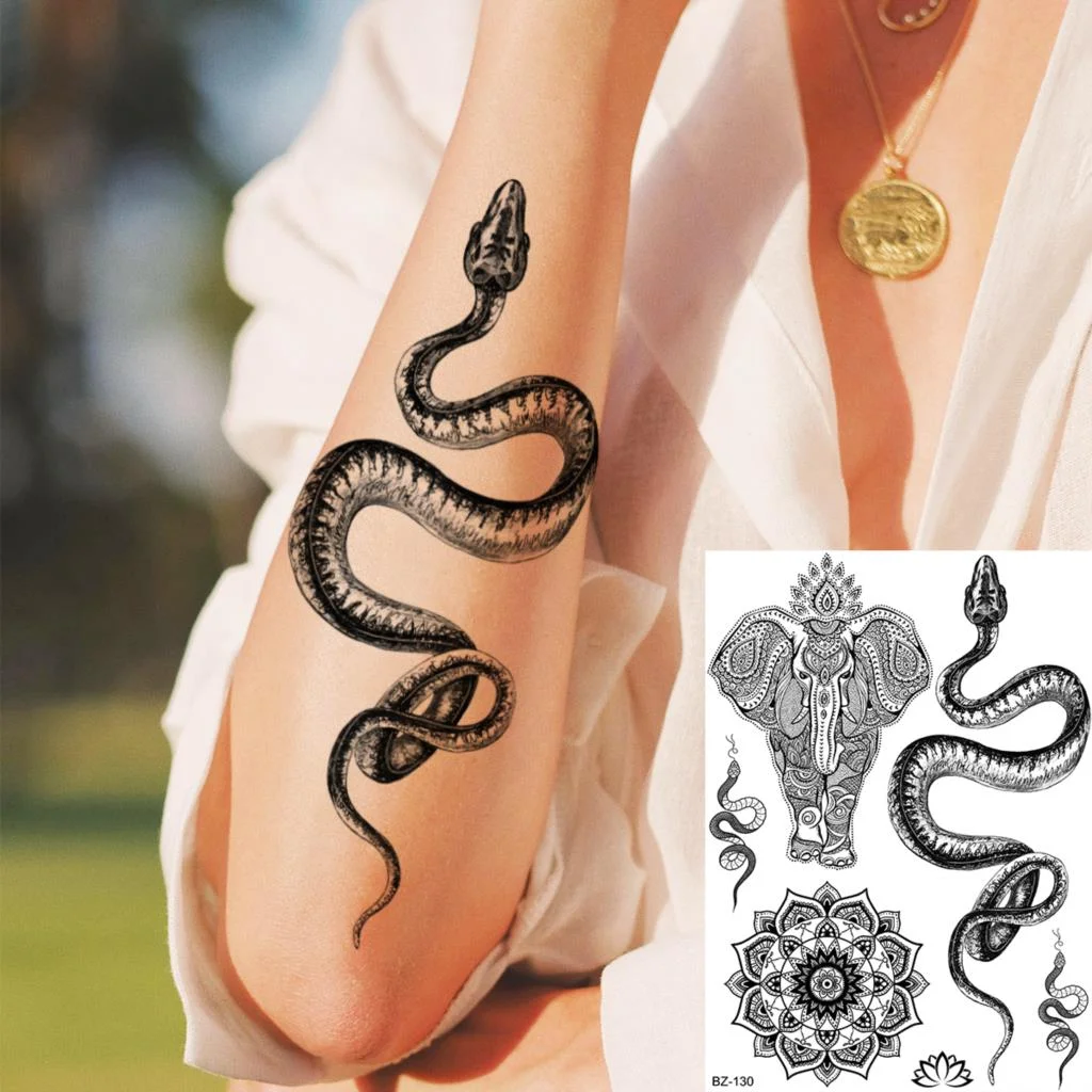 Sdrawing Large Rose FLower Temporary Tattoos For Women Adults Henna Skull Compass Snake Flower Fake Tattoo Sticker Leg Tatoos Thigh