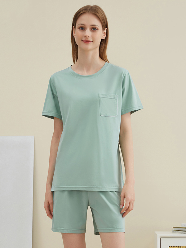 Loose Simple Modal Plain Short Sleeve Pajama  Set