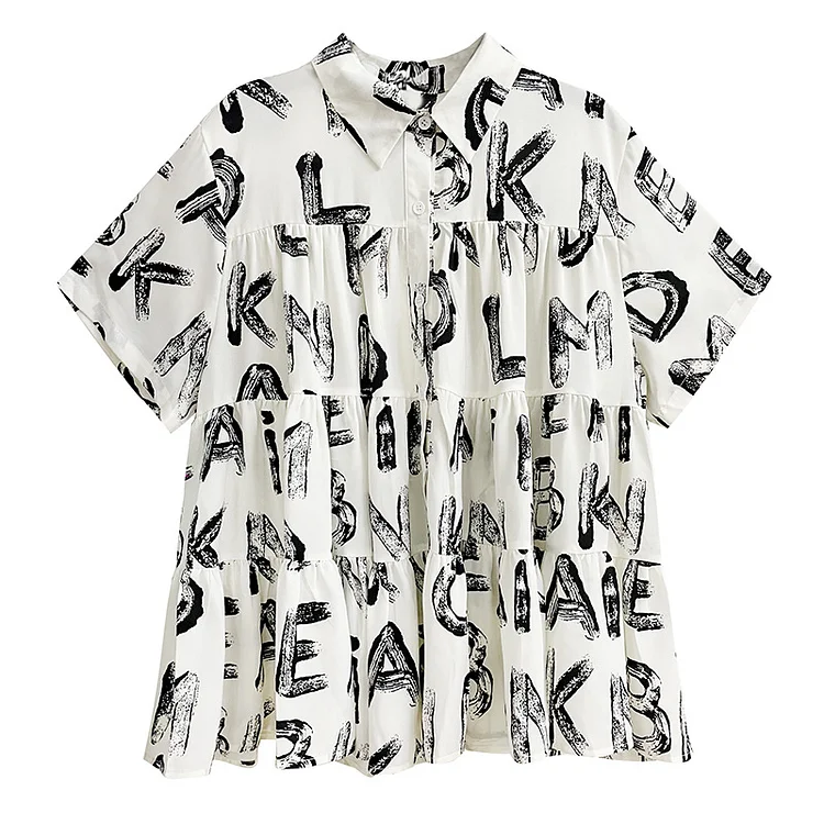 Casual Alphabet Print Short Sleeve Shirt - yankia