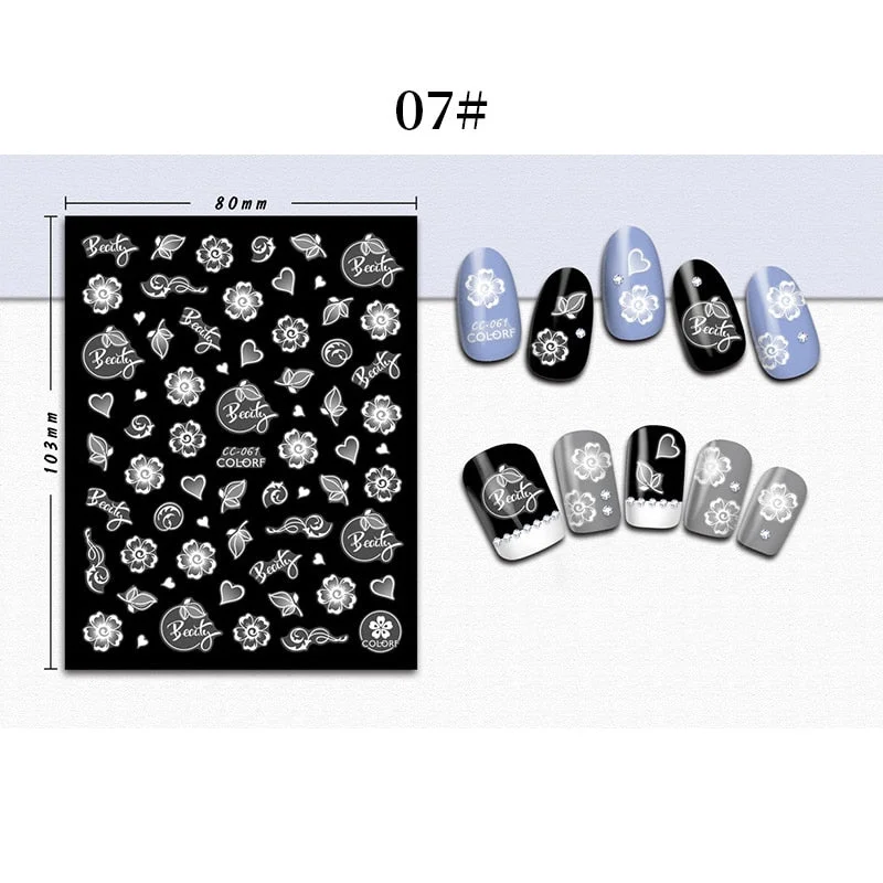 1 Sheet 3D Halloween Nail Sticker Christmas Skull Bone Snake Butterfly Maple Leaf Pattern Decals Manicures 3D Nail Decorations