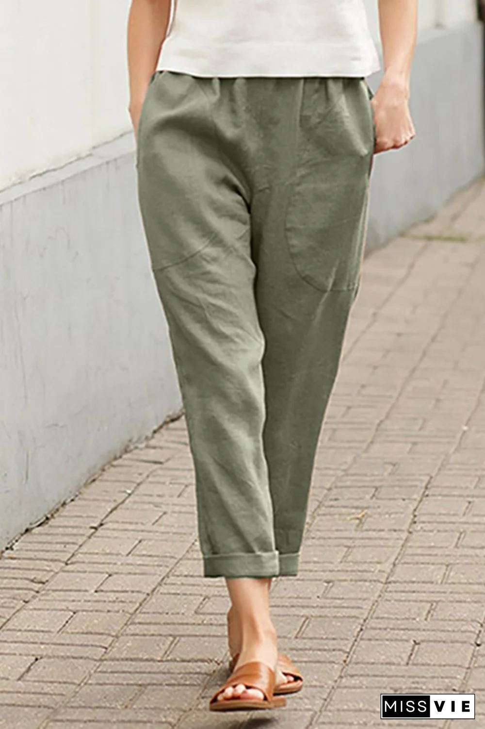 Casual Solid Patchwork Harlan Mid Waist Harlan Solid Color Bottoms(7 colors)