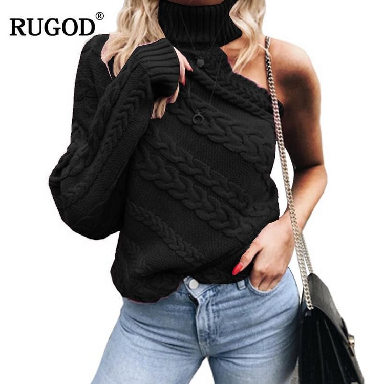 Christmas Gift New Solid Women Pullovers Off Shoulder Knitted Thick Sweater Women Different Sleeve Casual Women Tops Special Tops - BlackFridayBuys