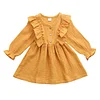 Kid Baby Girl Ruffles Solid  Linen Casual Dresses