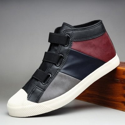 2021 New Men Leather Shoes High Top Sneakers Mix-color Leather Casual Shoes Men's Loafers Fashion Designer Luxury Mocassin Homme