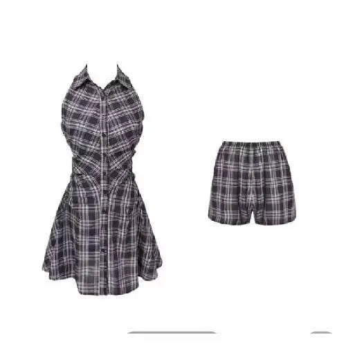 2023 Women Summer Plaid Sleeveless Mini Shirt Dress LANFUBEISI