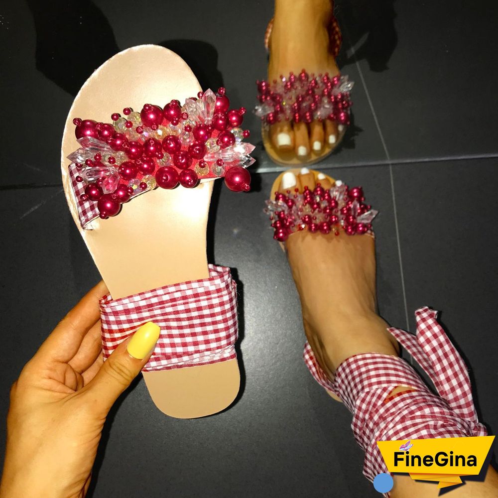 Women's Pearl Lace-up Casual Sandals