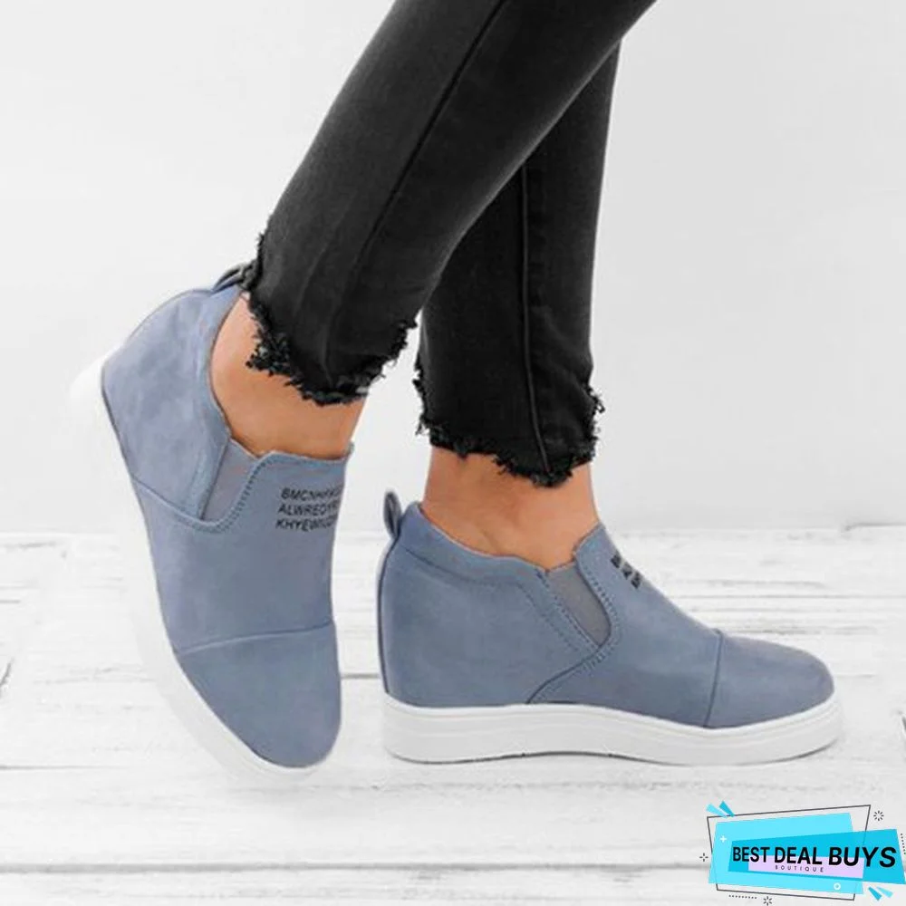 Women Faux Suede Wedge heel Sneakers Slip on Breathable Shoes