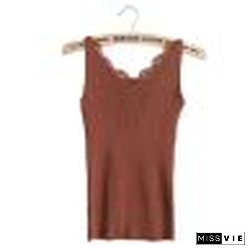 Sexy Women Plain Camisole Lace Splicing Double V Neck Vest Slim Sling Tank Tops