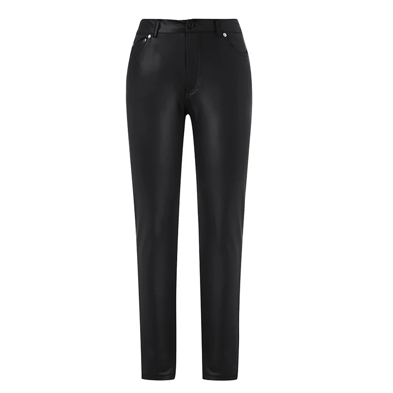 Huibahe Leather Leggings Pants Girl Solid Small Feet Fashion Pants Stretch Trousers Slim Fit Autumn High Waist Casual Pants