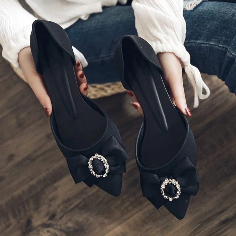 Women Shoes Bowtie Two Piece Slip on Pumps Ladies Pointed Toe Shallow Jelly Shoes Mid Heel Comfortable Female Footwear Summer