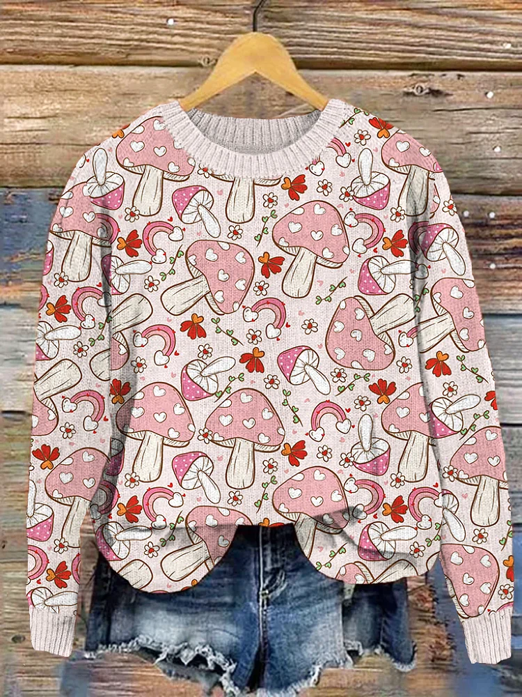 🔥kukelife🔥Cute Mushrooms Art Vintage Sweater
