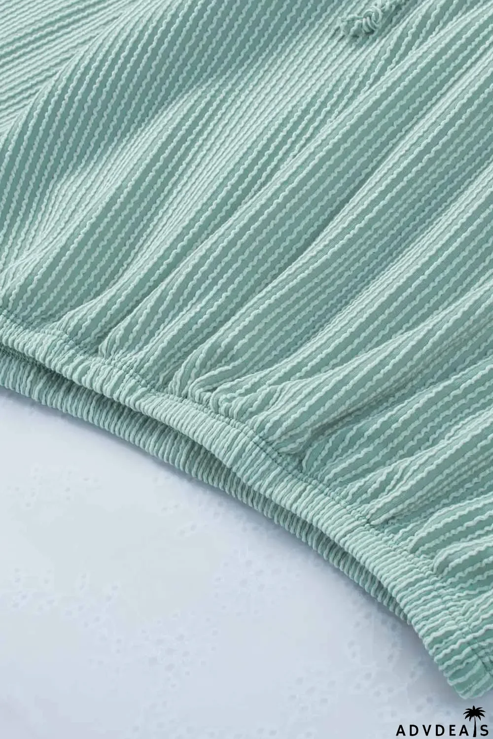 Green Loose Fit Ribbed V Neck Hoodie