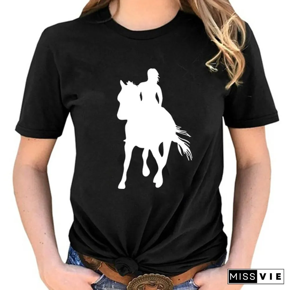 Womens Horse Print Knight Shirts Womens Tops Casual Tees Women Blouse Graphic T-Shirt