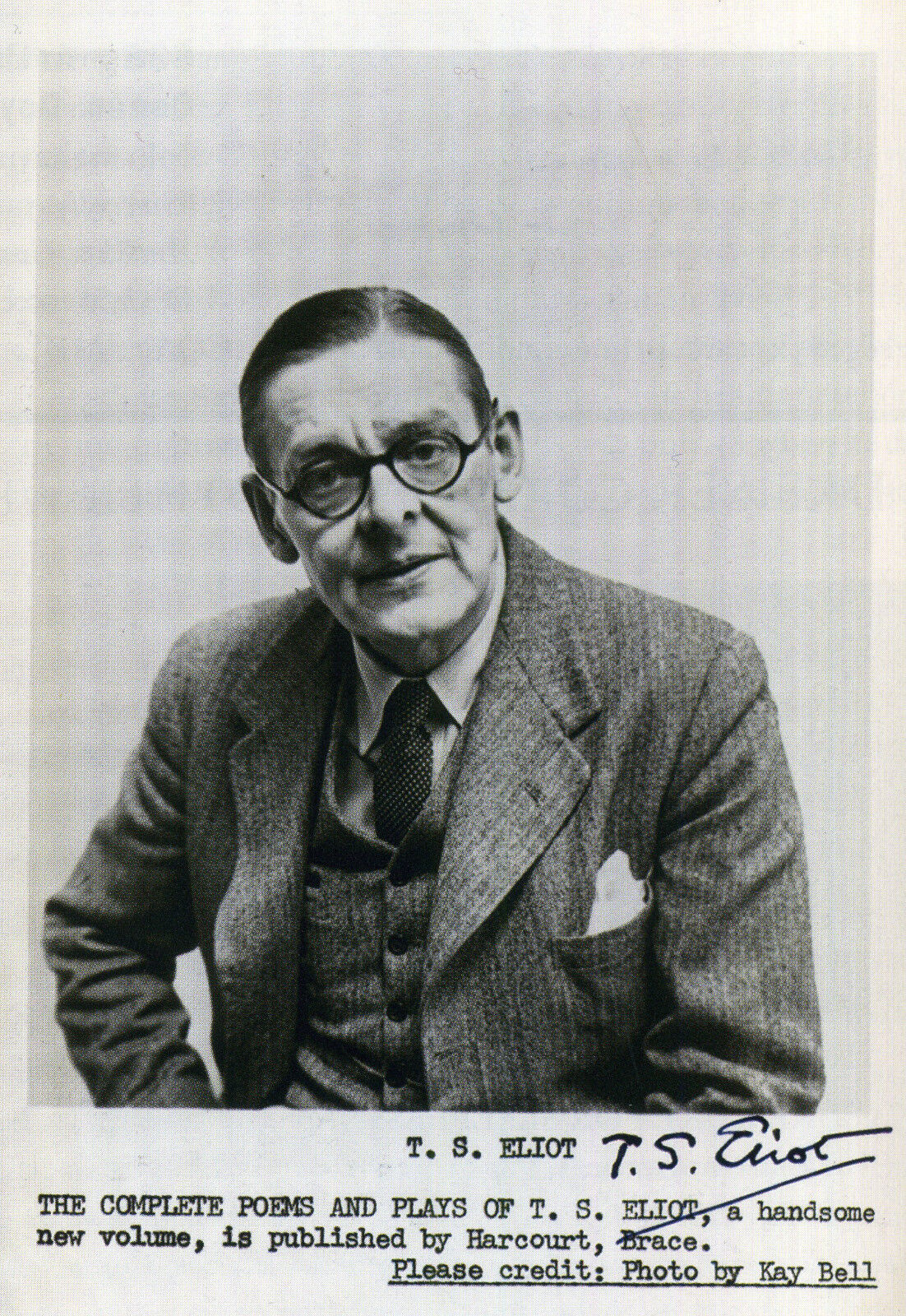 TS ELIOT Signed Photo Poster paintinggraph - Author / Writer / Literature - preprint