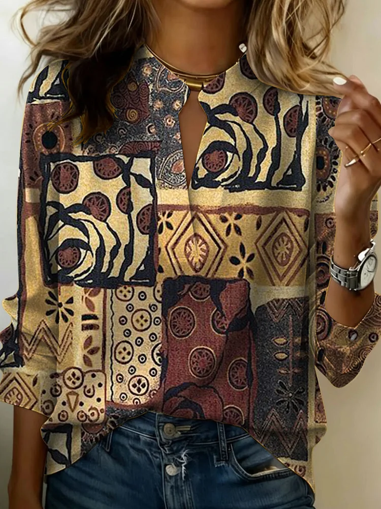 Women's Flowers Gradient Pattern Art Print Casual Cotton Linen Shirt