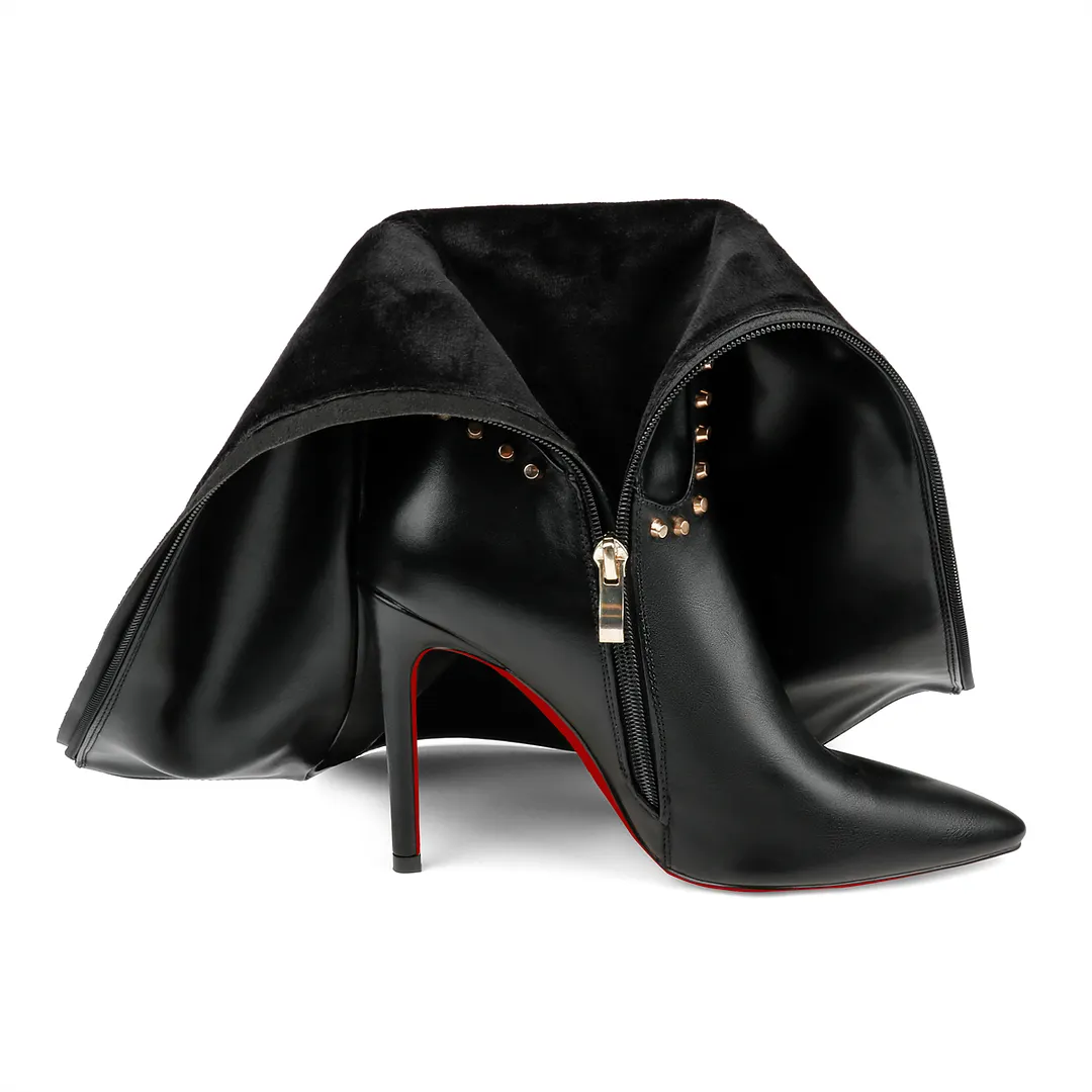 100mm Fashion Zipper Leather Red Bottoms High Heels Knee Boots-vocosishoes