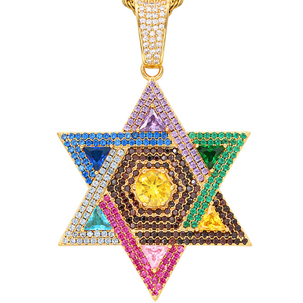 Jewish Star Of David Colorful Iced Out CZ Stone Pendant