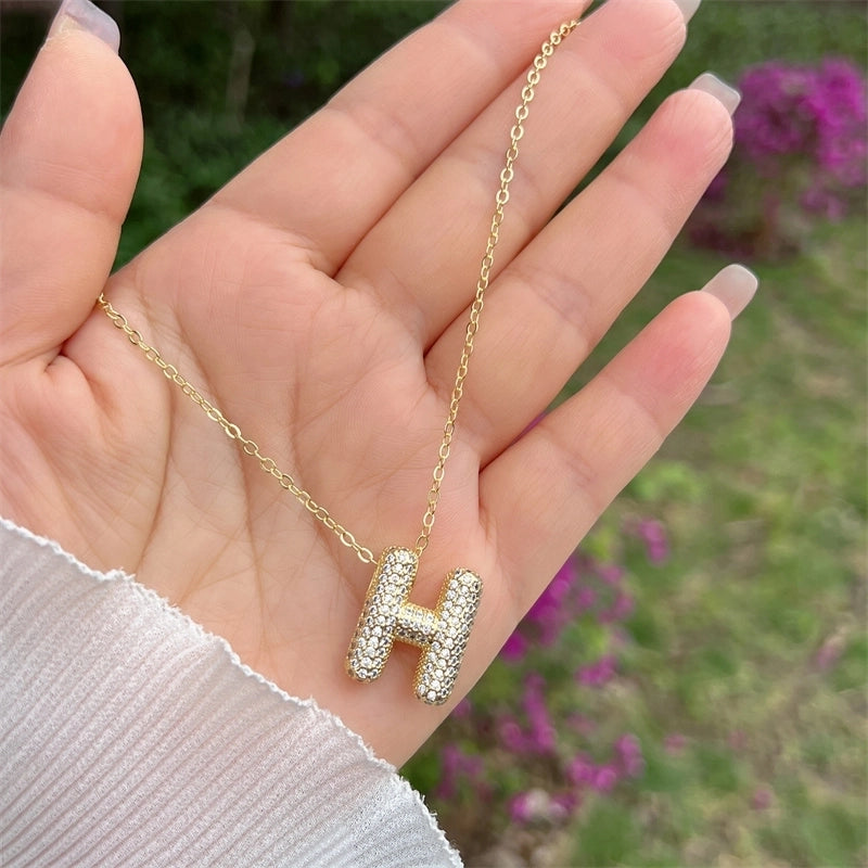 Copper 18K Gold Plated Hip-Hop Minimalist Classic Style Polishing Inlay Letter Zircon Pendant Necklace