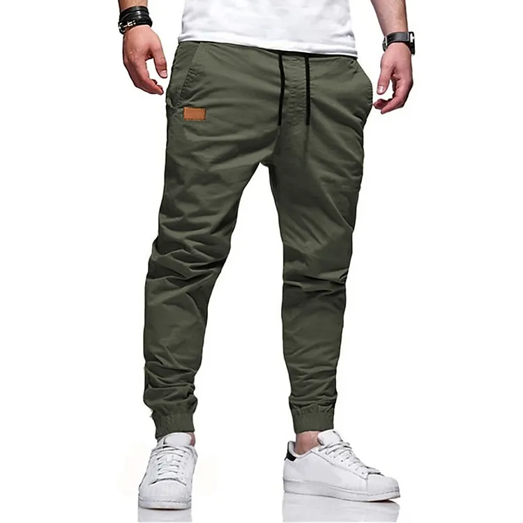 Men's Cargo Pants Joggers Trousers Drawstring Elastic Waistband Stylish Simple Solid Color