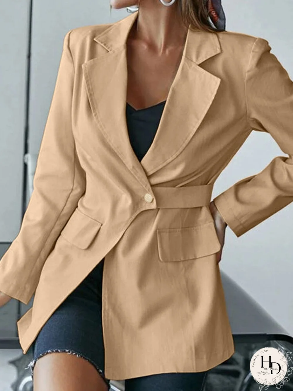 Asymmetrical Solid Long Sleeve Lapel Casual Women Blazer