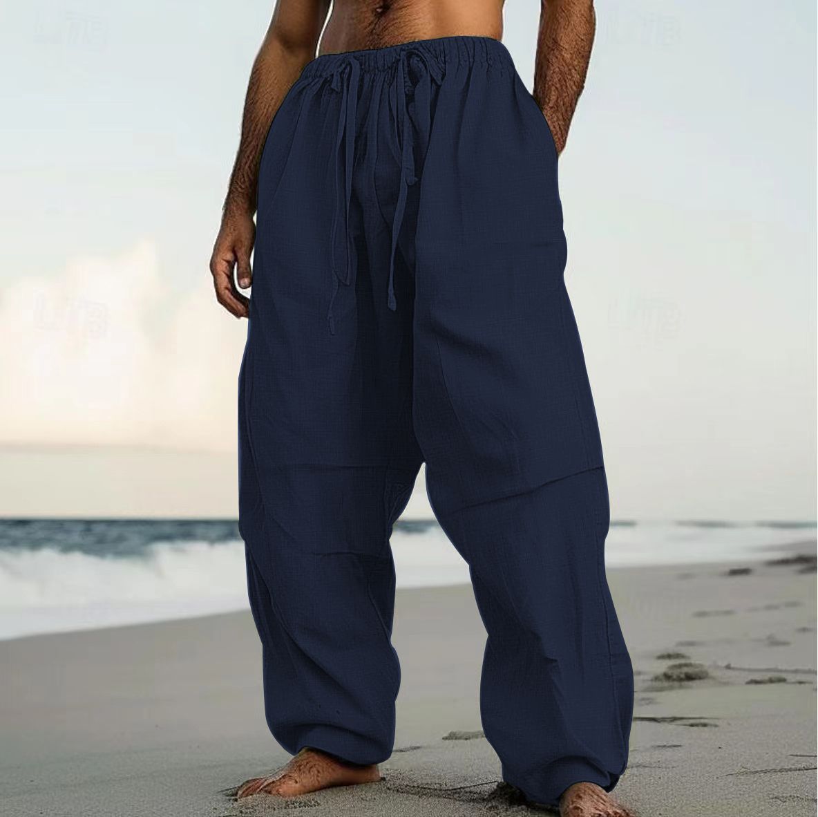 Men's trendy casual solid color trousers