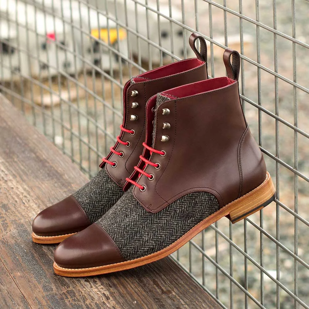Maroon  Vegan Leather Sophisticated Lace-Up Studded Ankle Boots Nicepairs
