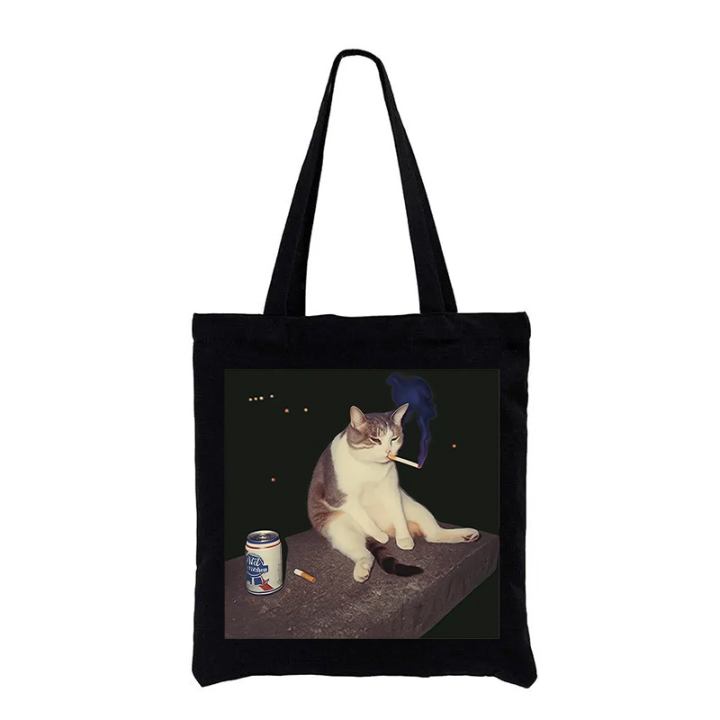 Comstylish Cigarette Kitten Funny Smoking Cat Meme Tote Bag