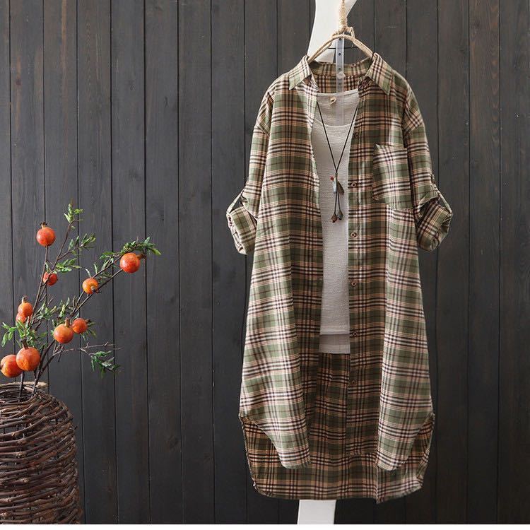 New Women Casual Basic Spring Autumn Plaid Blouse Top Shirt Long sleeve Plus Size S~3XL