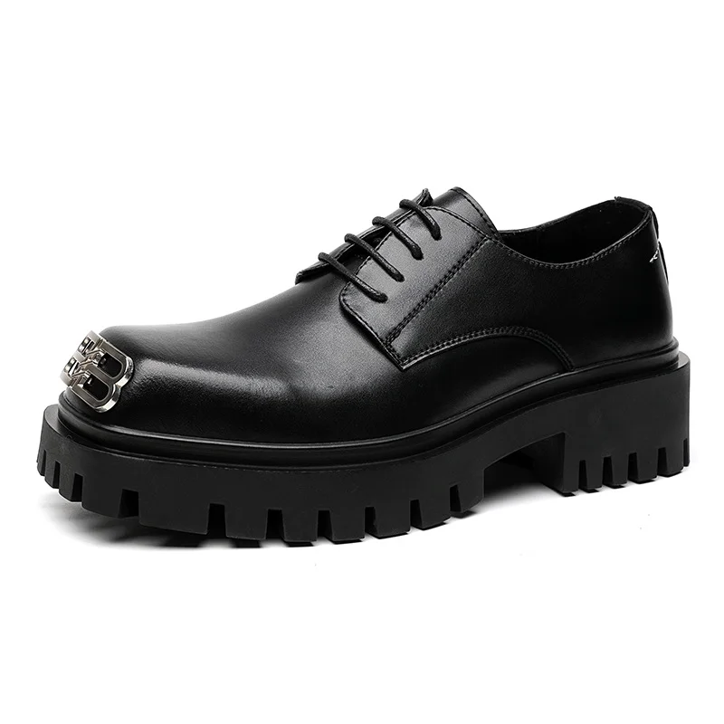 Colourp Colourp Men's Square Head Big Head Shoes Korean Version Advanced Sense Derby Shoes Niche Casual Shoes 96595-R