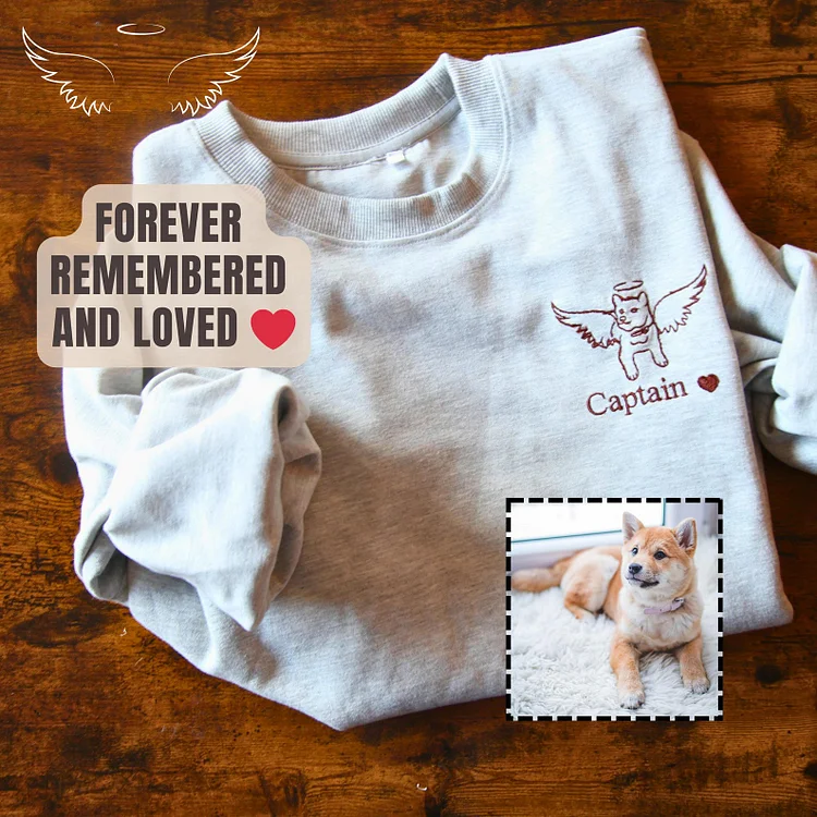 Custom Embroidered Pet Memorial Hoodie - Personalized Dog & Cat Remembrance Sweatshirt with Angel Wings