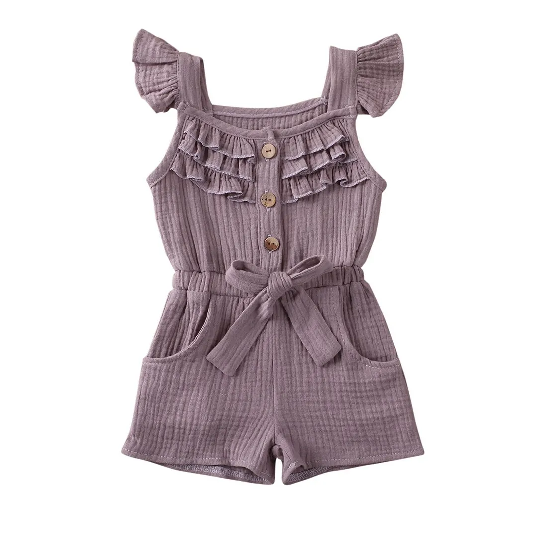 2020 Baby Summer Clothing Newborn Toddler Baby Boy Girls Romper Fly Sleeve Sunsuit Solid Outfit Clothes Elastic Waist Playsuit