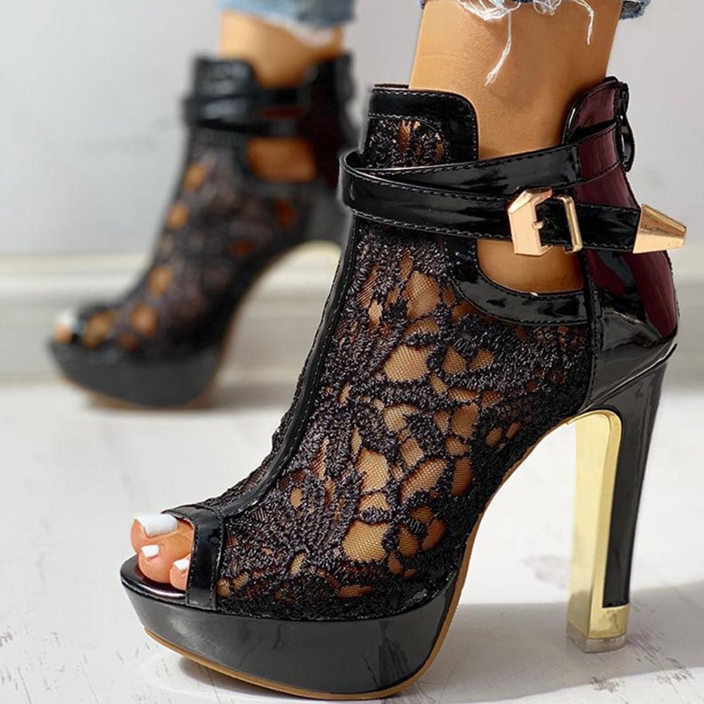 2020 New Ladies High Heels Belt Buckle Peep Toe Hollow Platform Sandals Shoes Woman Party Summer Boot Big Size 35-42