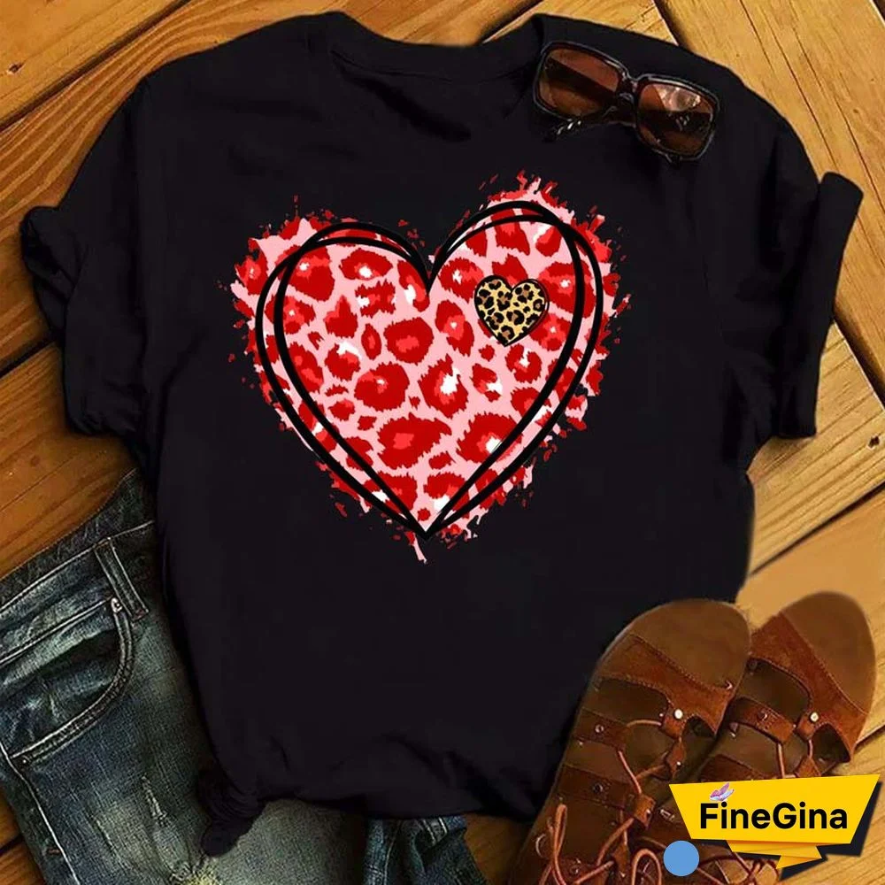 Maycaur Fashion Women T Shirt Love Heart Printed T Shirt Casual Red Tops 90s Valentine's Shirt Female Harajuku Graphic Tshirt