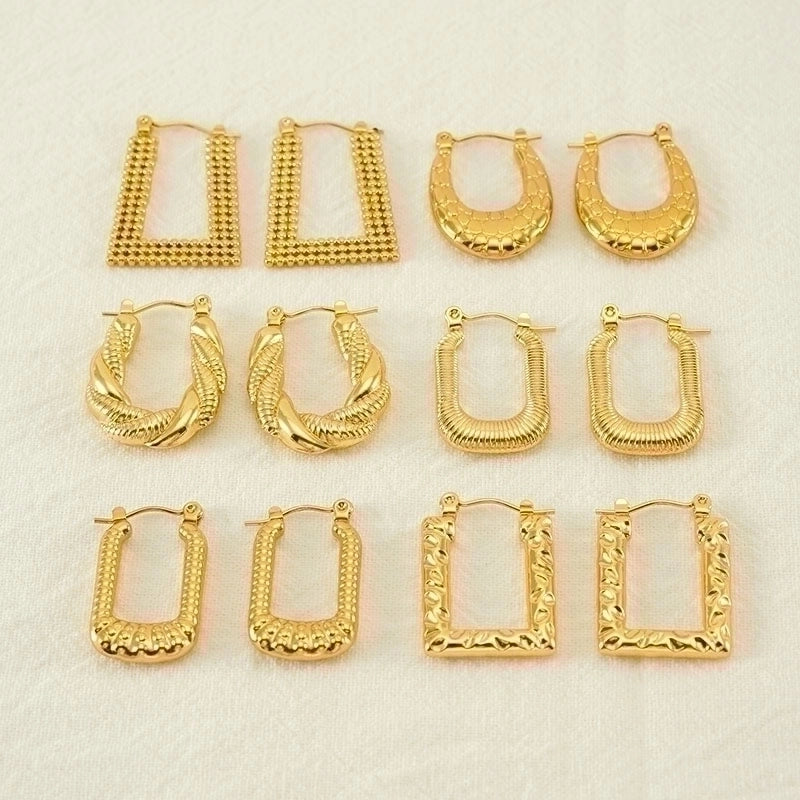 1 Piece Vintage Style U Shape Semicircle Round Polishing Plating Stainless Steel Titanium Steel Titanium Steel 18K Gold Plated Ear Studs