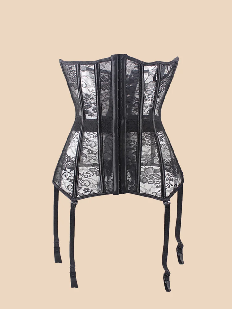Women's Lacing Corset Top Satin Floral Boned Overbust Body Shaper Bustier