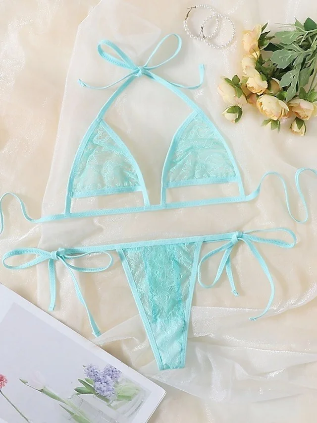 Ladies Sexy Lace Tie Three-Point Bikini Set