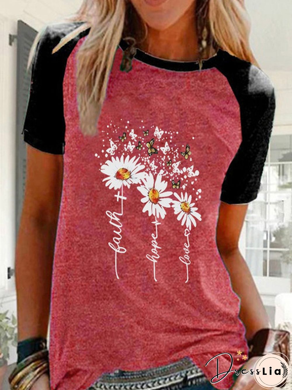 Women's Daisy Printed Round Neck Comfortable Sports T-shirt Plus Size Casual Short Sleeve Tops Blouse