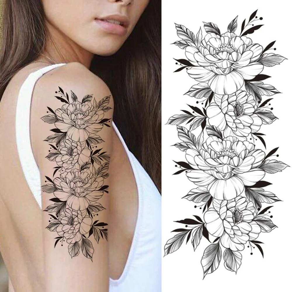 Large Realistic Flower Fake Tattoo Stickers For Woman Female Azalea Snake Flower Temporary Tattoos Body Art Water Transfer Tatoo 1103