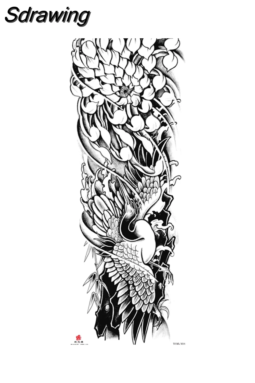 Sdrawing Arm Temporary Tattoo Wolf Lion Fish Horns Geometric Man Body Leg Rose Flower Phoenix Waterproof Sticker Cool Women Tatoo 430-1