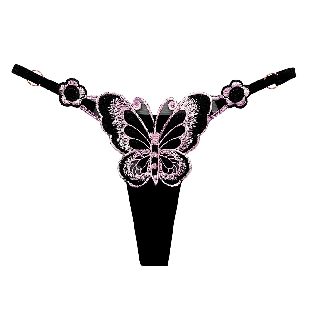 Billionm Butterfly Embroidery Women Thongs Sexy Transparent Bow Print G strings Mesh Briefs Adjustable Waist Panties Femme T Back