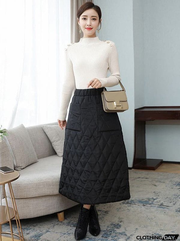 Vintage Loose Elasticity High-Waisted A-Line Padded Skirt Bottom