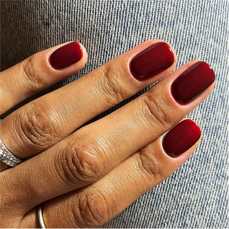 French Style Minimalist Solid Color Plastic Nail Patches 1 Set