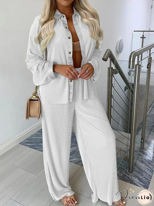 Women's Sets Long Sleeve Shirt & Wide-Leg Pants Two-Piece Suit