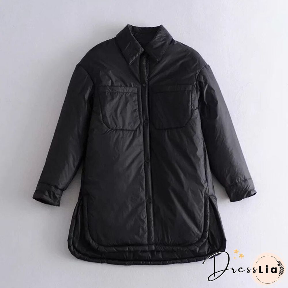 Vintage Loose Shirt Jacket Women Winter Coat Casual Button Baseball Bomber Korean Coats