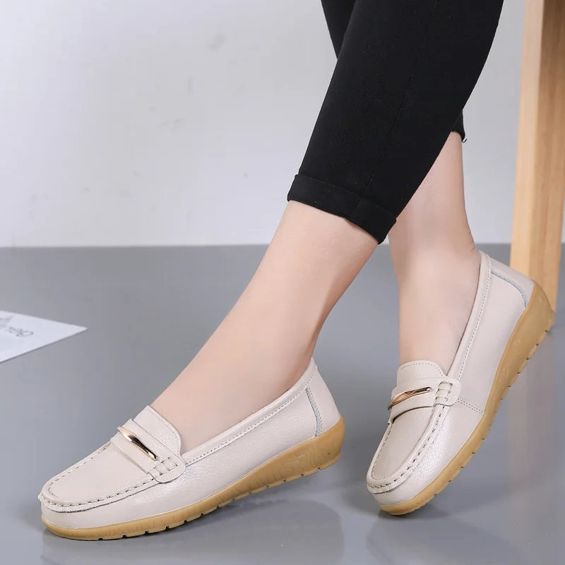 Qengg 2021 New Genuine Leather Shoes Woman Slip On Women Flats Moccasins Women's Loafers Spring Autumn Mother Shoe Big Size 35-44